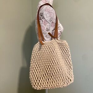 Woven cream tote bag